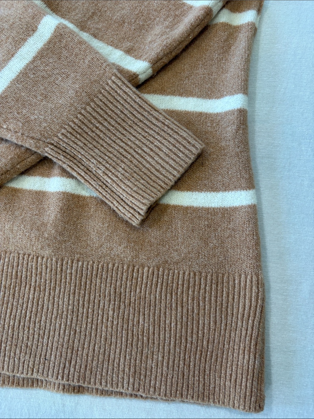 aerie Tan and White Striped V-Neck Sweater - Picture 3 of 4